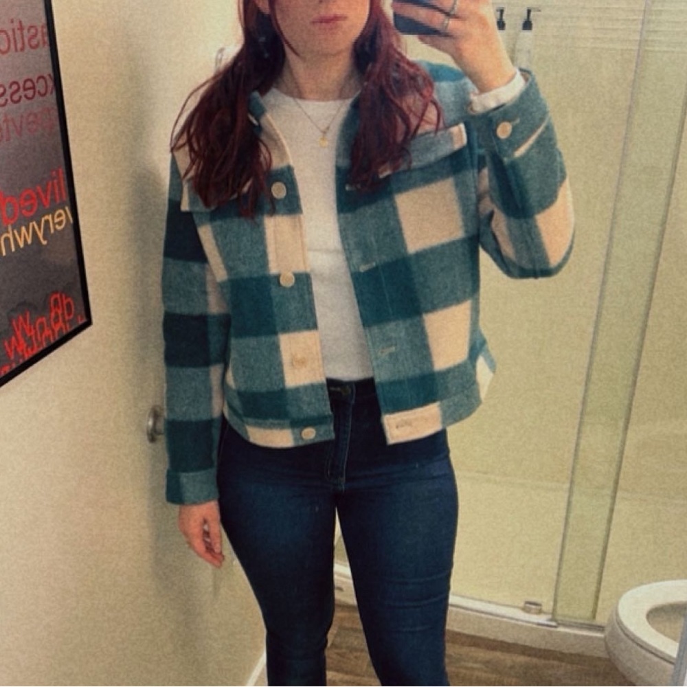 Plaid Women's Jacket in Green and Cream